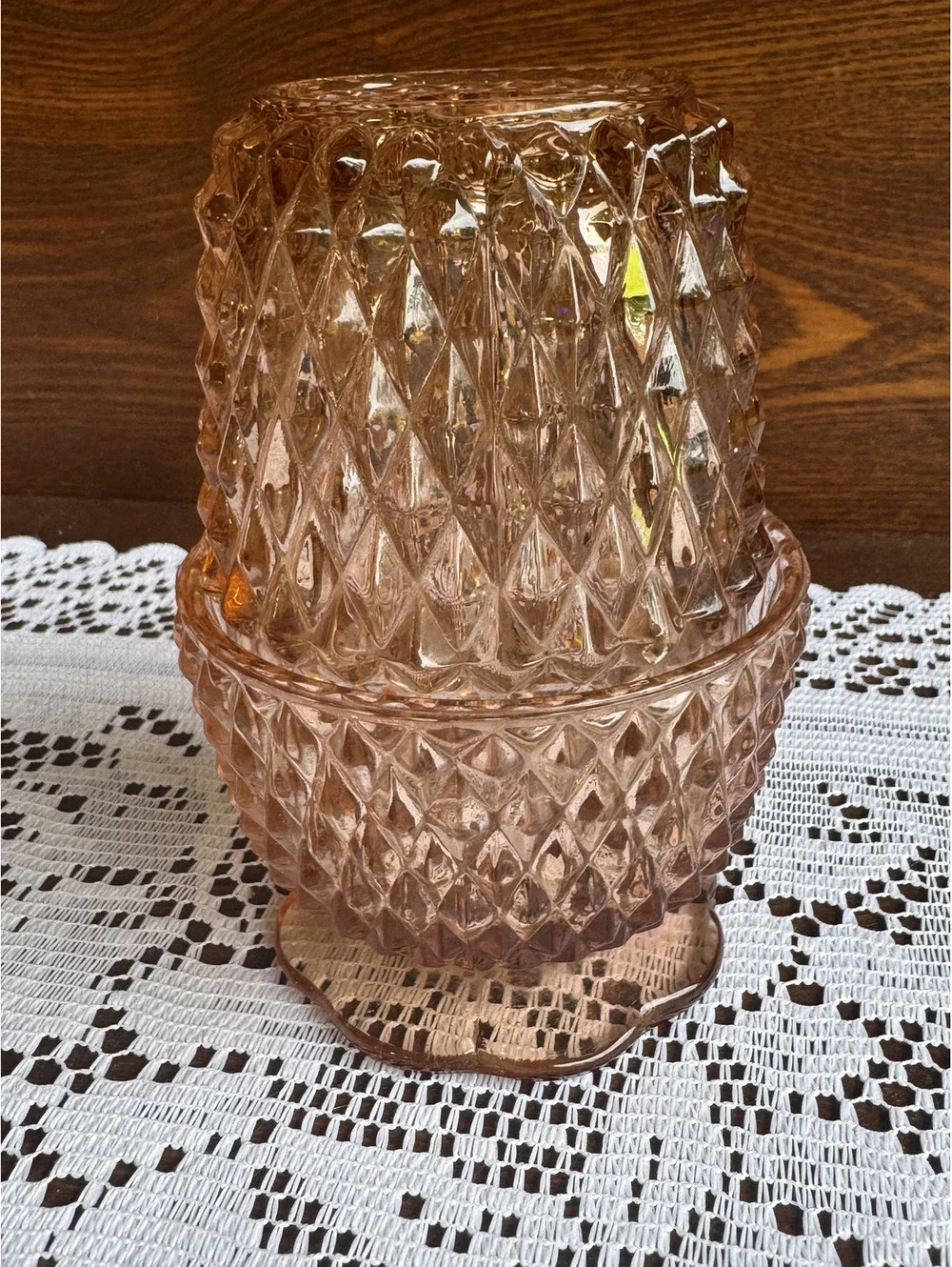 Vintage Indian Glass Pink Glass Diamond Pattern Fair Lamp